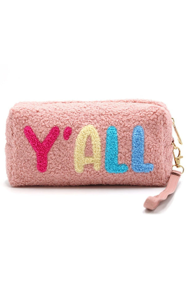 MP0168 COZY TEDDY FUR "Y'ALL" WRISTLET POUCH - MiMi Wholesale