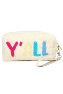MP0168 COZY TEDDY FUR "Y'ALL" WRISTLET POUCH - MiMi Wholesale