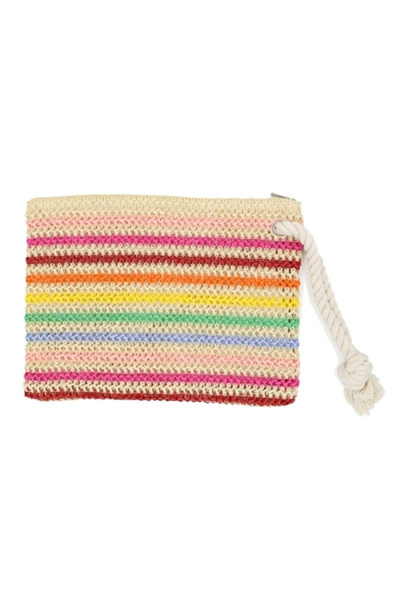 MP0205 Rope Handle Rainbow Striped Crochet Pouch - MiMi Wholesale