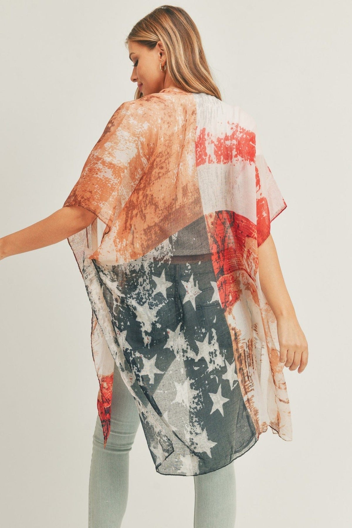 MS0163 Charlie Vintage American Flag Kimono - MiMi Wholesale