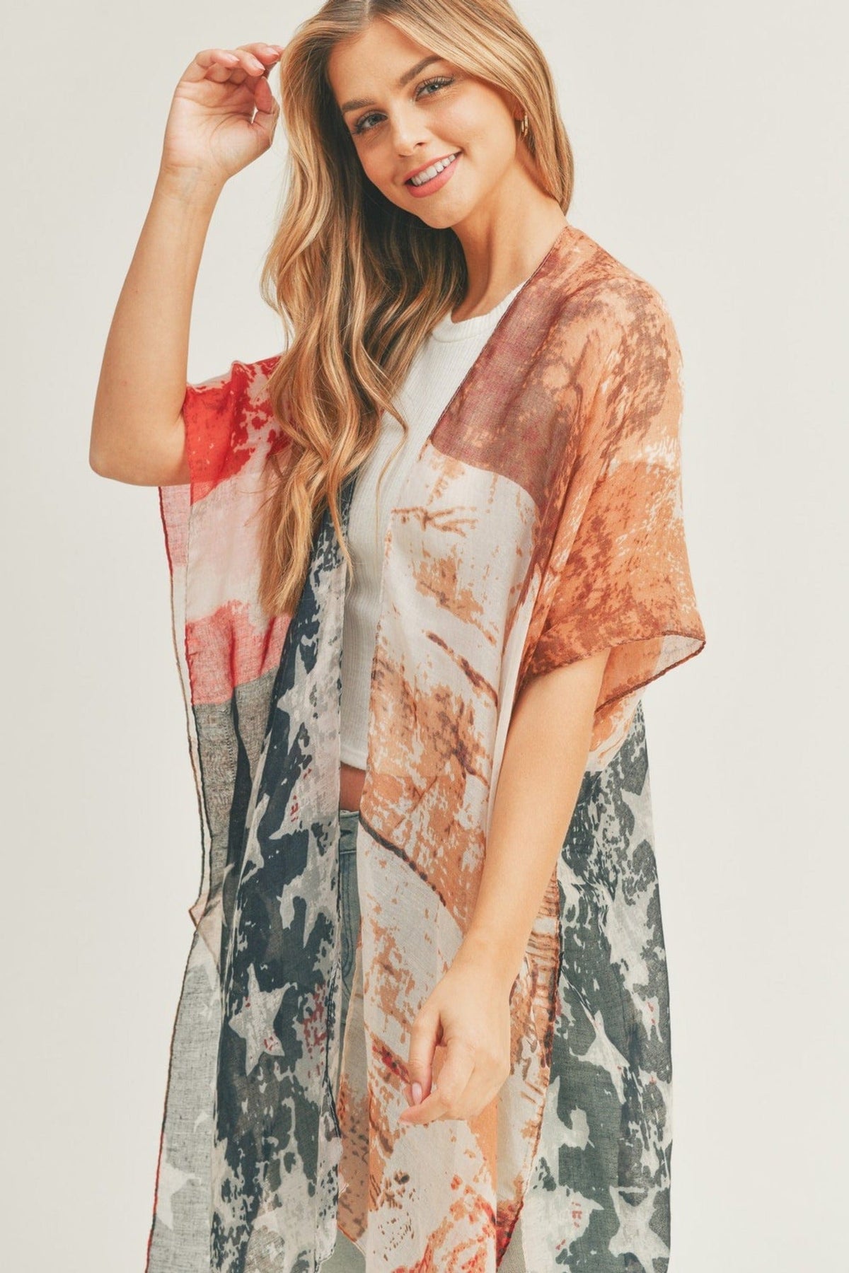 MS0163 Charlie Vintage American Flag Kimono - MiMi Wholesale