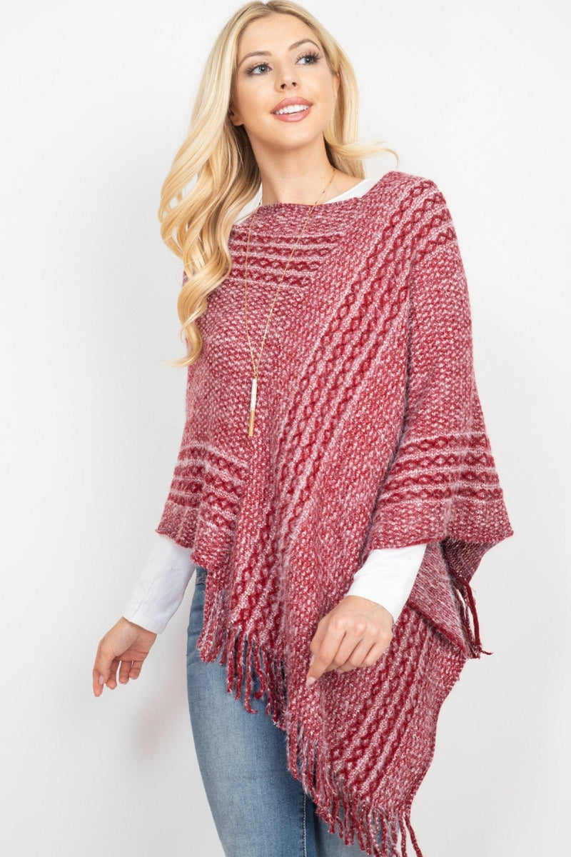 MS0197 June Knit Fringe Poncho - MiMi Wholesale