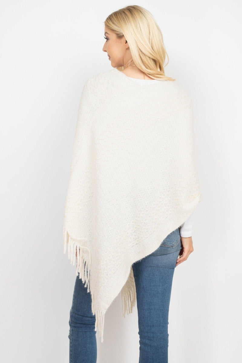 MS0197 June Knit Fringe Poncho - MiMi Wholesale