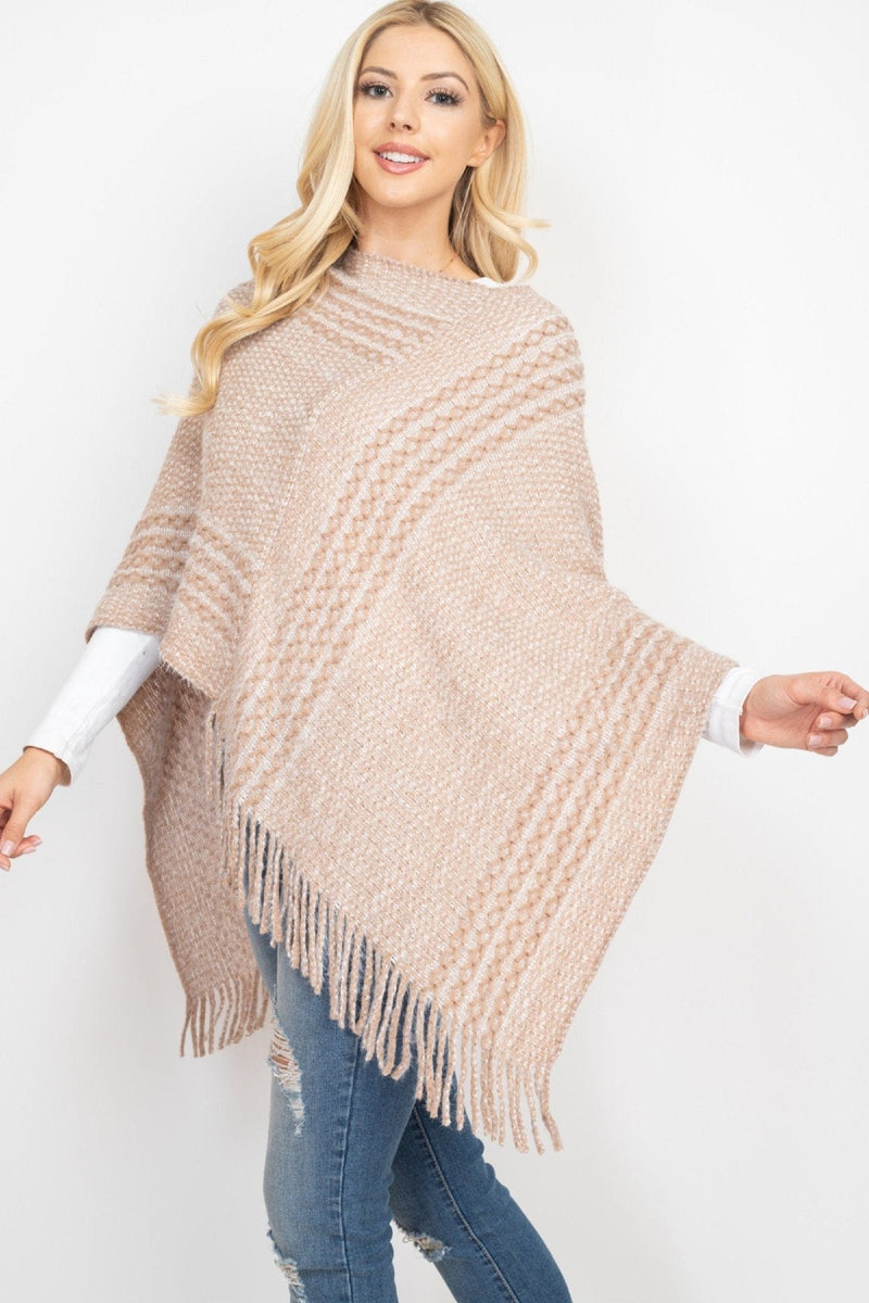 MS0197 June Knit Fringe Poncho - MiMi Wholesale