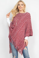 MS0197 June Knit Fringe Poncho - MiMi Wholesale
