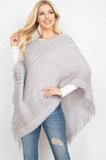 MS0197 June Knit Fringe Poncho - MiMi Wholesale