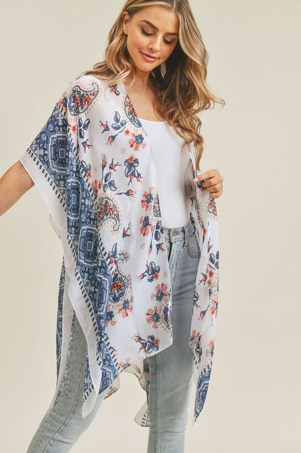 MS0207 Paisley Flower Pattern Beach Summer Kimono - MiMi Wholesale