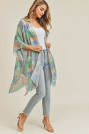 MS0217 Hand Drawn Tropical Leaves Summer Beach Kimono - MiMi Wholesale