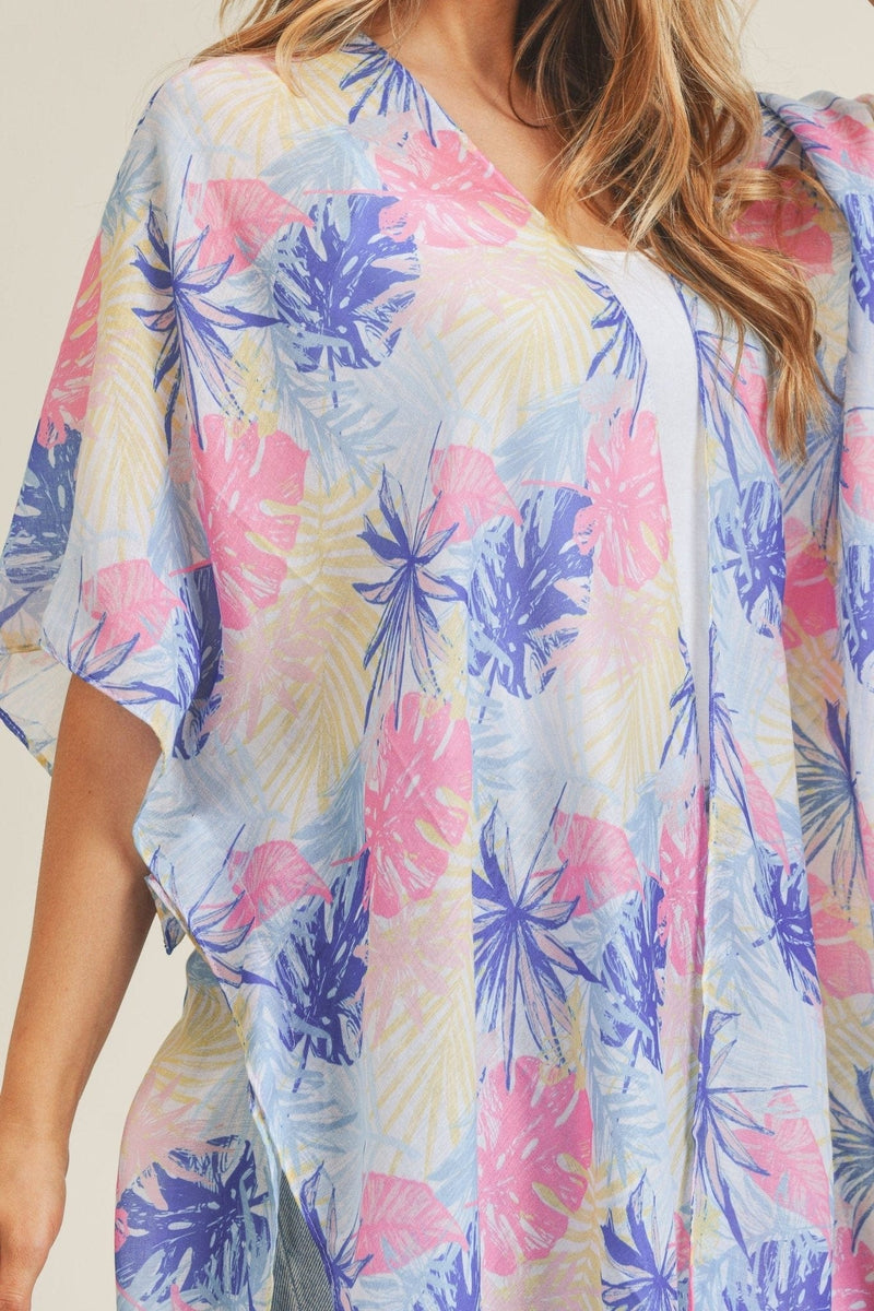 MS0217 Hand Drawn Tropical Leaves Summer Beach Kimono - MiMi Wholesale
