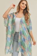 MS0217 Hand Drawn Tropical Leaves Summer Beach Kimono - MiMi Wholesale