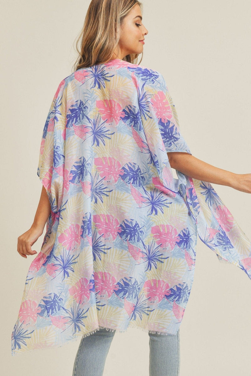 MS0217 Hand Drawn Tropical Leaves Summer Beach Kimono - MiMi Wholesale