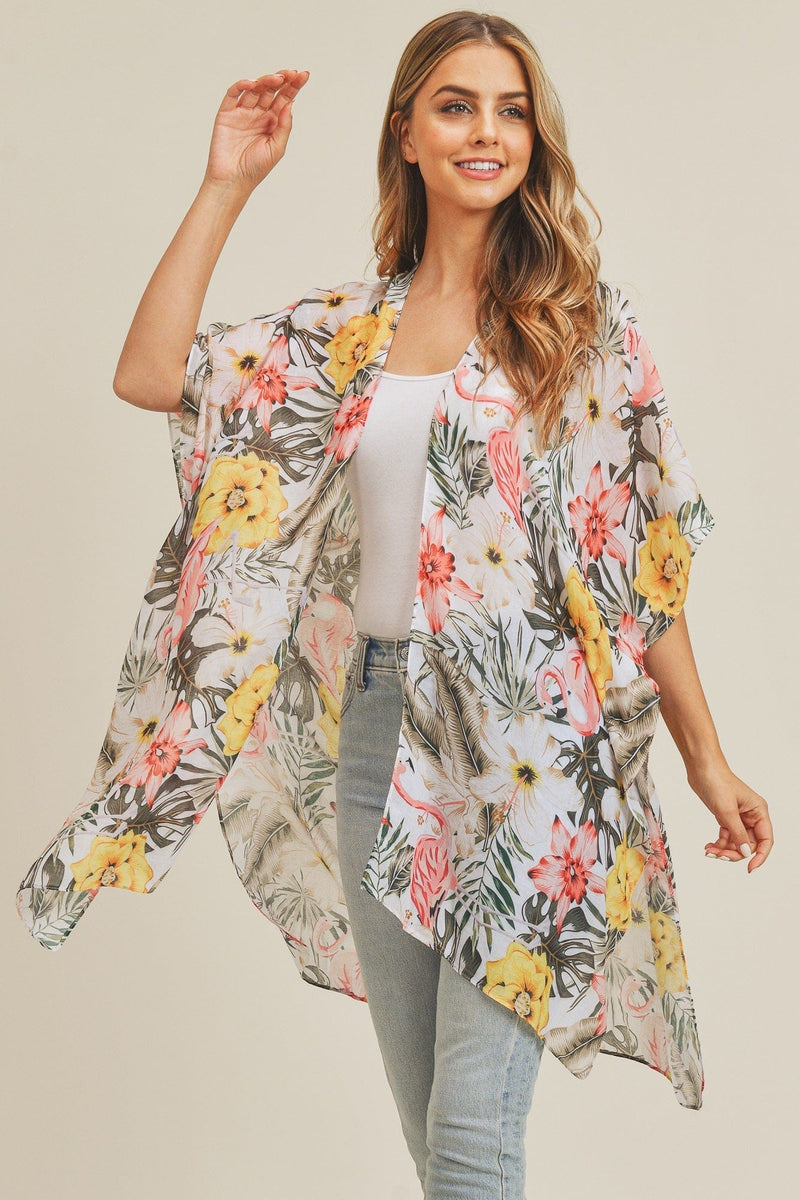 MS0219 Tropical Flamingo Summer Beach Kimono - MiMi Wholesale