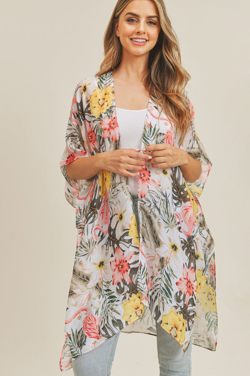 MS0219 Tropical Flamingo Summer Beach Kimono - MiMi Wholesale