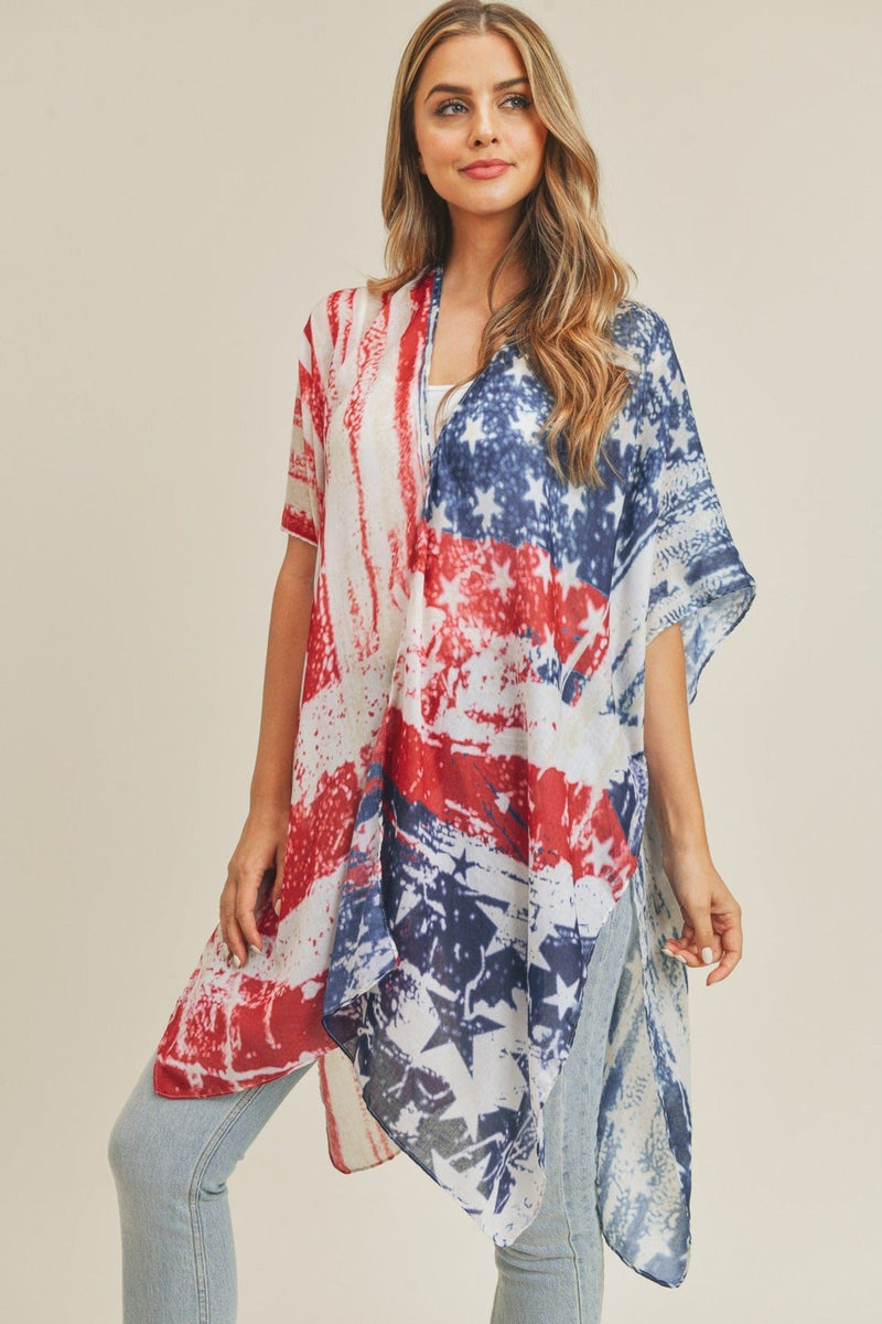 MS0233 Vintage American Flag Kimono - MiMi Wholesale
