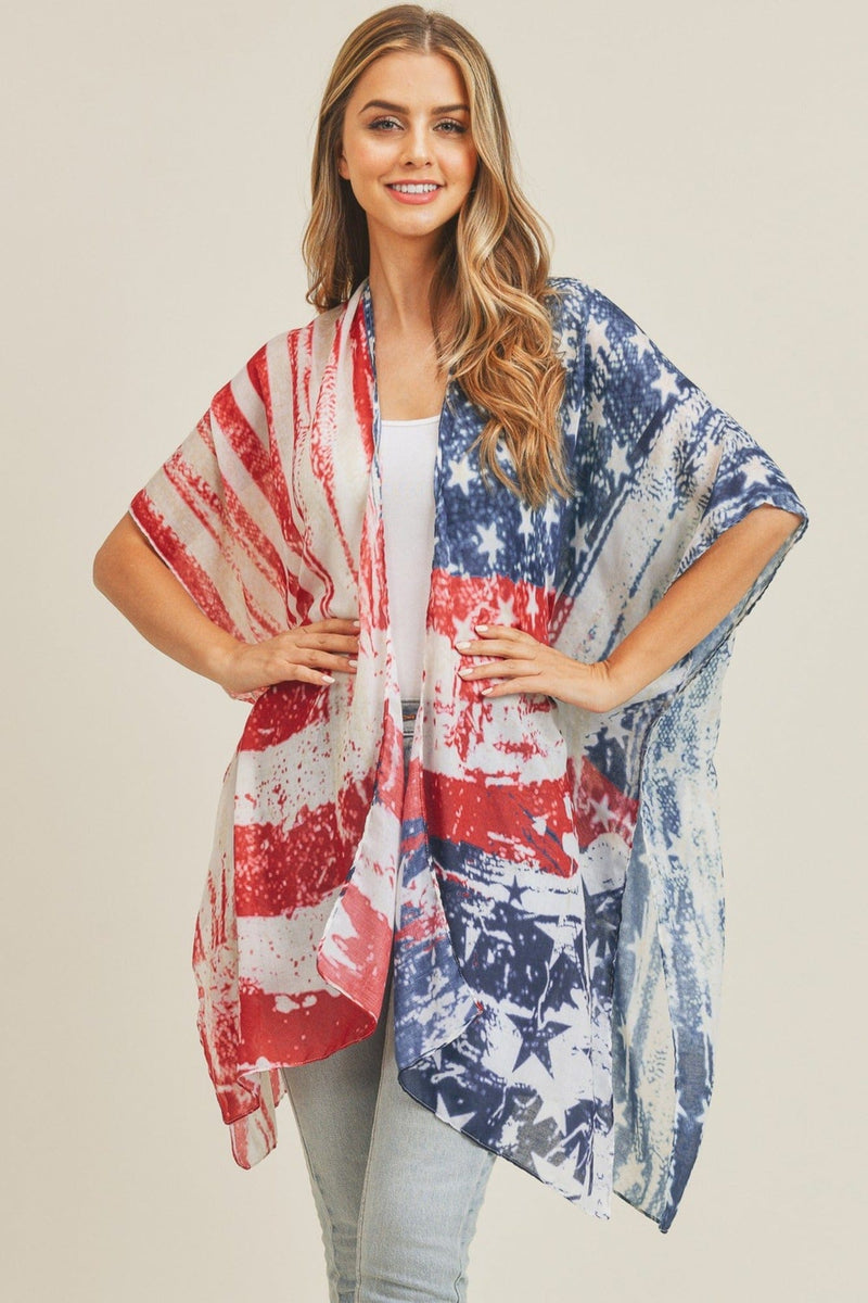 MS0233 Vintage American Flag Kimono - MiMi Wholesale