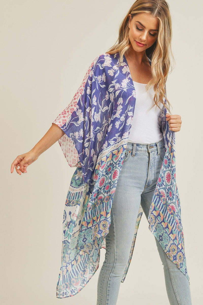 MS0244 Multi Print Boho Kimono - MiMi Wholesale