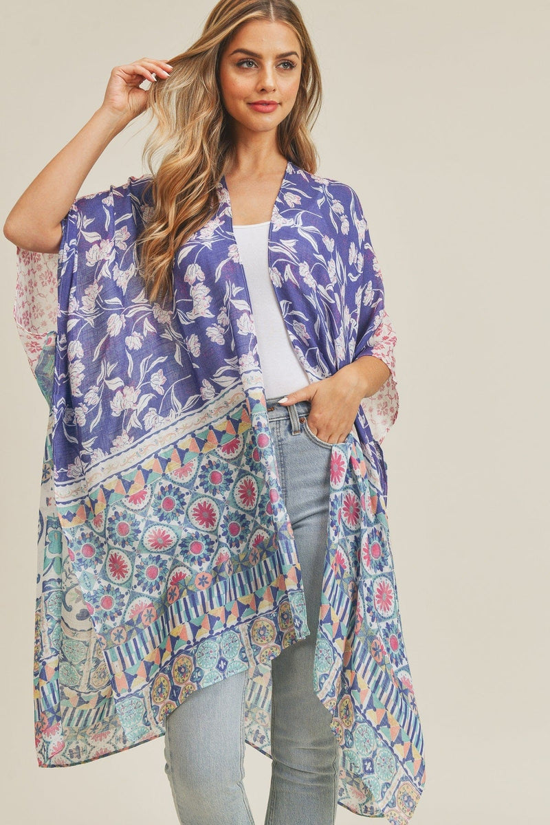 MS0244 Multi Print Boho Kimono - MiMi Wholesale