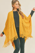 MS0262 Monique Herringbone Knit Fringe Ruana - MiMi Wholesale