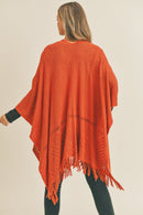 MS0262 Monique Herringbone Knit Fringe Ruana - MiMi Wholesale