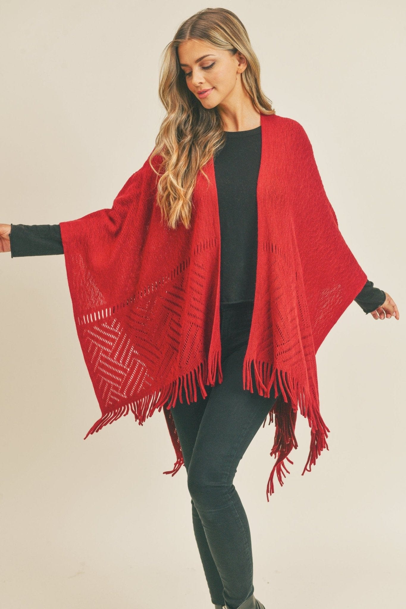 MS0262 Monique Herringbone Knit Fringe Ruana