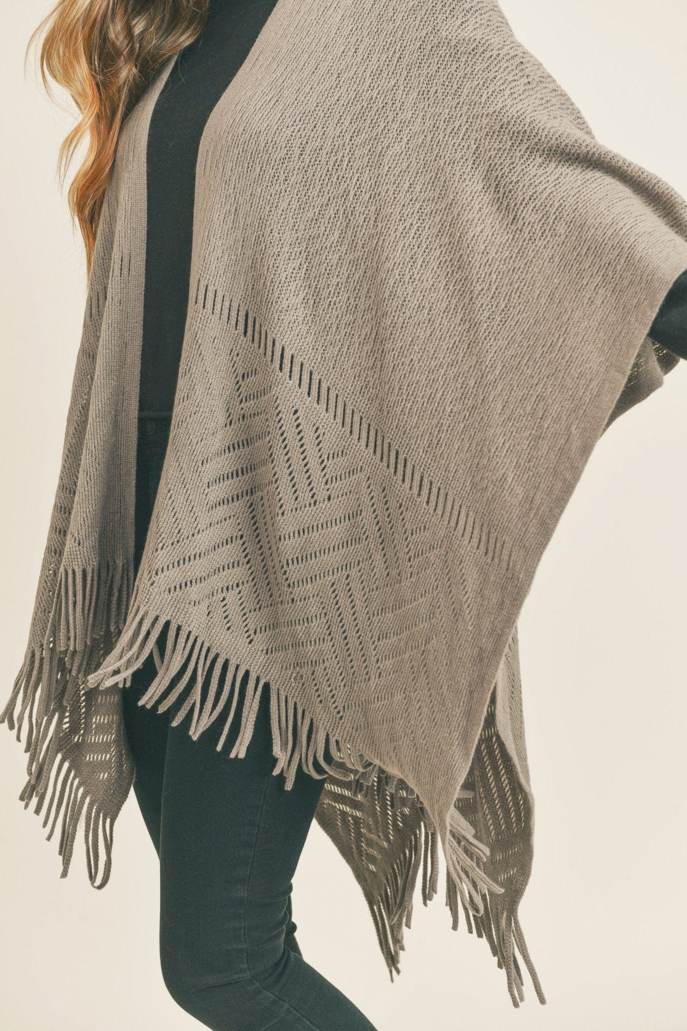 MS0262 Monique Herringbone Knit Fringe Ruana