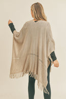 MS0262 Monique Herringbone Knit Fringe Ruana - MiMi Wholesale