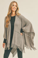MS0262 Monique Herringbone Knit Fringe Ruana - MiMi Wholesale