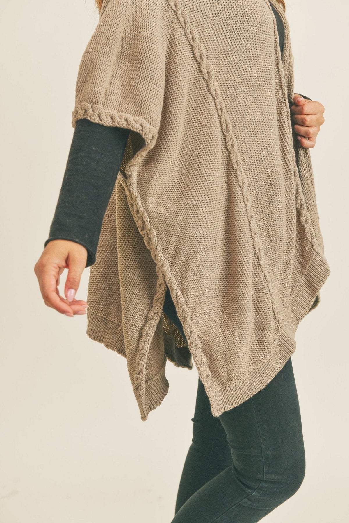 MS0263 Remi Braided Trim Line Knit Kimono - MiMi Wholesale