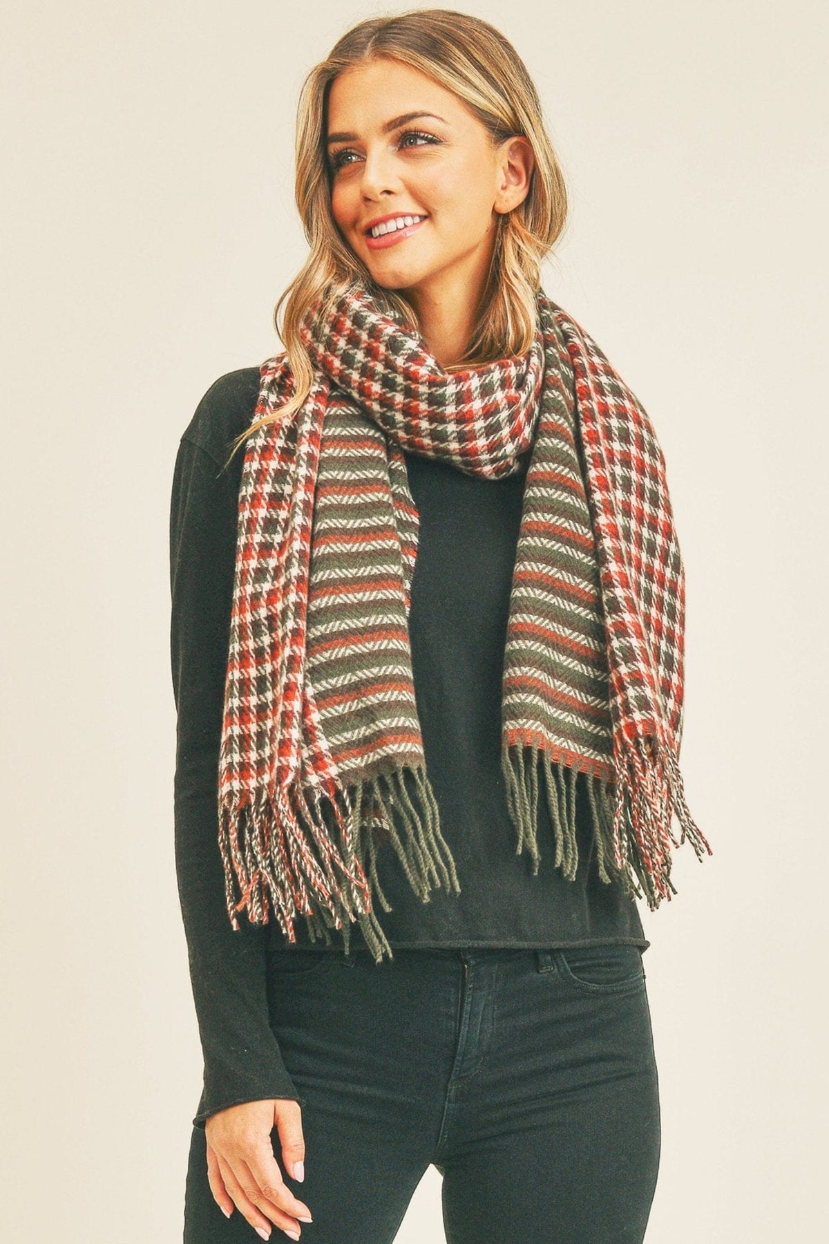 MS0266 Rachel Houndstooth Chevron Print Scarf - MiMi Wholesale