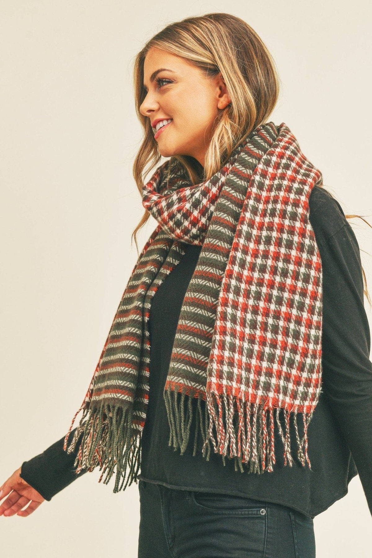 MS0266 Rachel Houndstooth Chevron Print Scarf - MiMi Wholesale