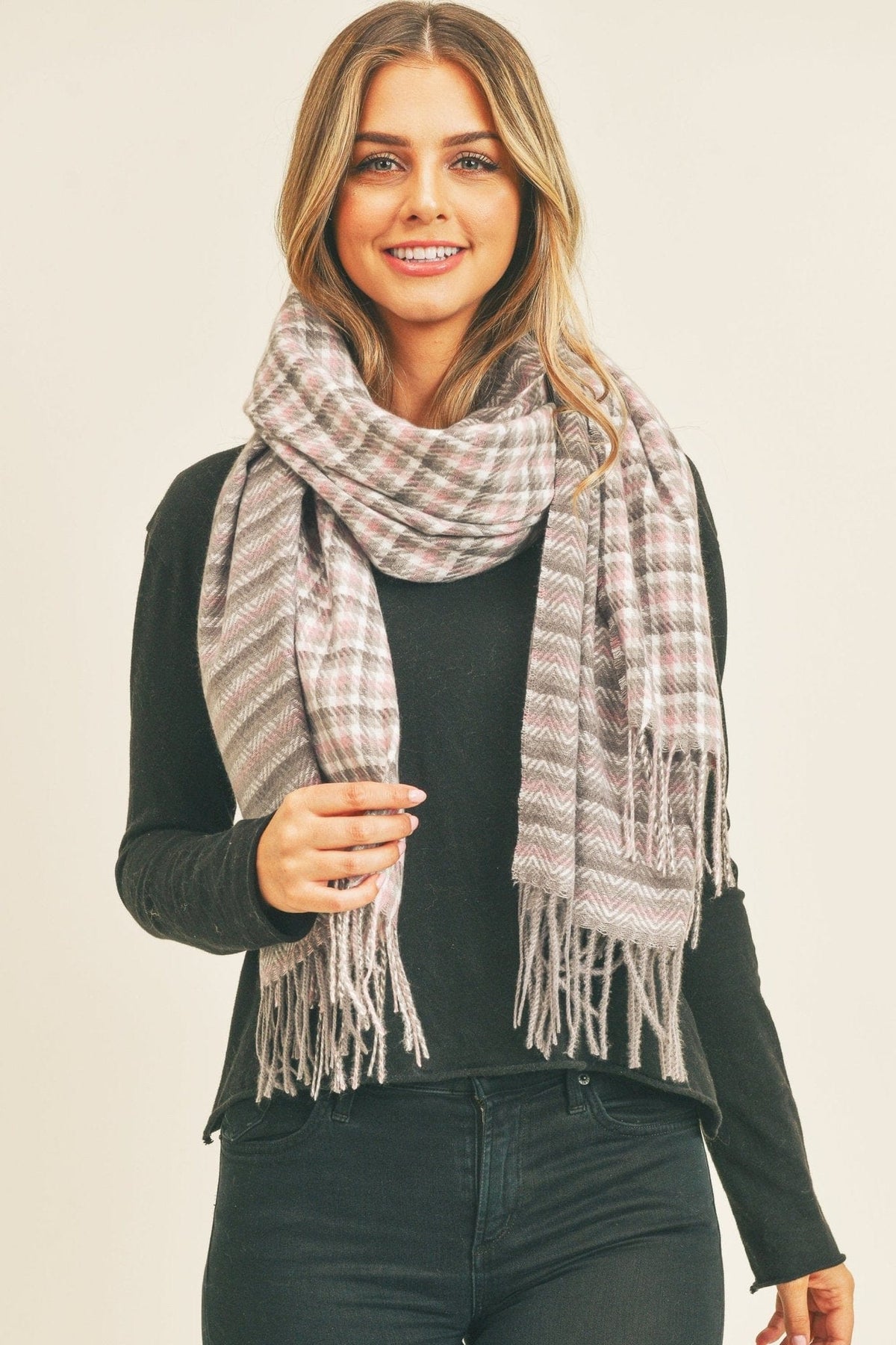 MS0266 Rachel Houndstooth Chevron Print Scarf - MiMi Wholesale