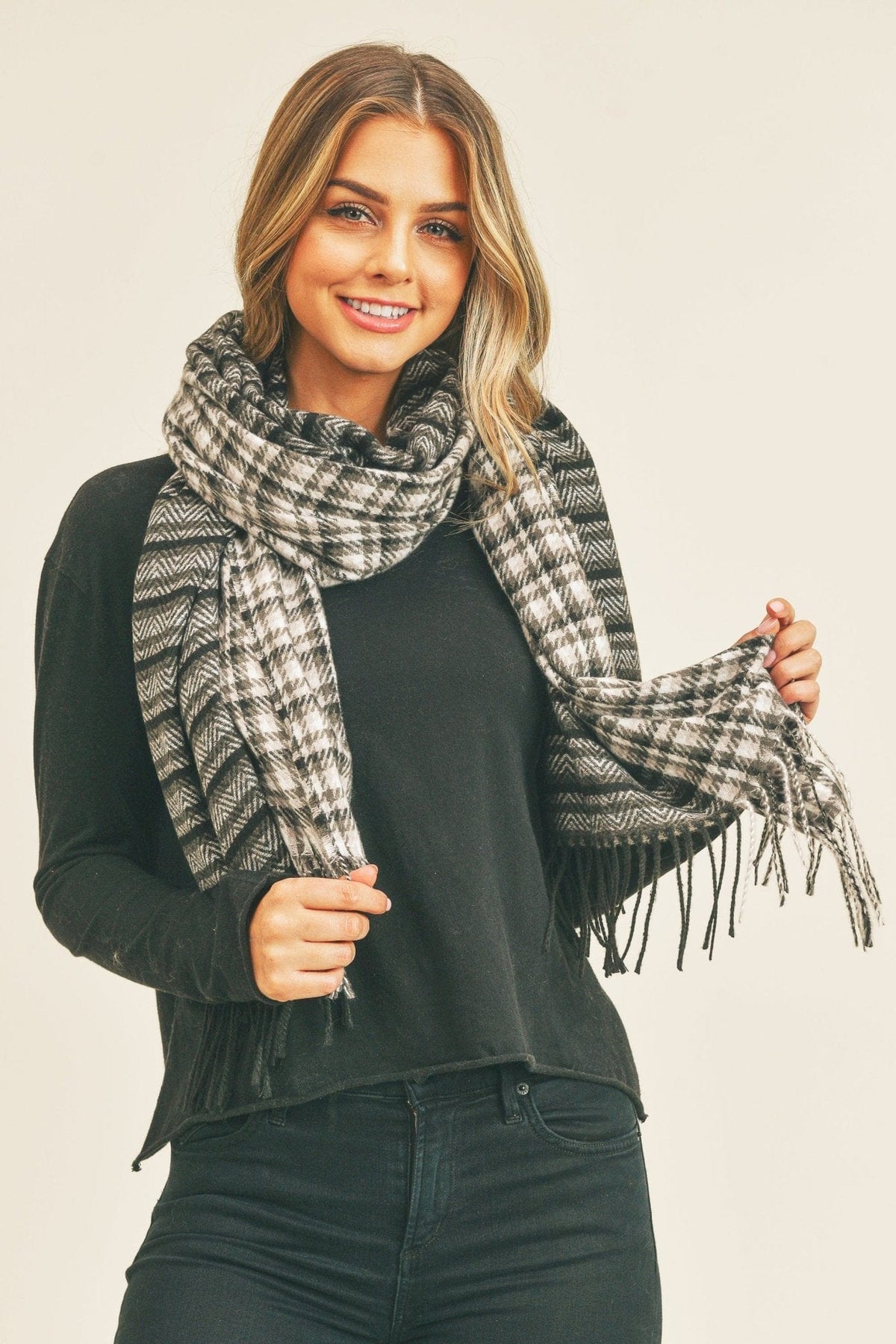 MS0266 Rachel Houndstooth Chevron Print Scarf - MiMi Wholesale