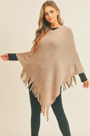 MS0272 Sandy Embossed Line Tassel Poncho - MiMi Wholesale