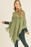 MS0272 Sandy Embossed Line Tassel Poncho - MiMi Wholesale