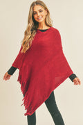 MS0272 Sandy Embossed Line Tassel Poncho - MiMi Wholesale