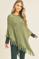 MS0272 Sandy Embossed Line Tassel Poncho - MiMi Wholesale