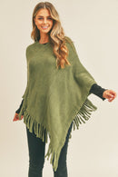 MS0272 Sandy Embossed Line Tassel Poncho - MiMi Wholesale