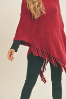 MS0272 Sandy Embossed Line Tassel Poncho - MiMi Wholesale