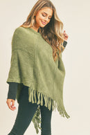 MS0272 Sandy Embossed Line Tassel Poncho - MiMi Wholesale