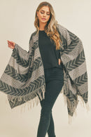 MS0273 Juliette Striped Chevron Tassel Ruana - MiMi Wholesale