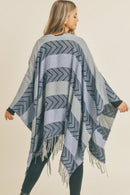 MS0273 Juliette Striped Chevron Tassel Ruana - MiMi Wholesale
