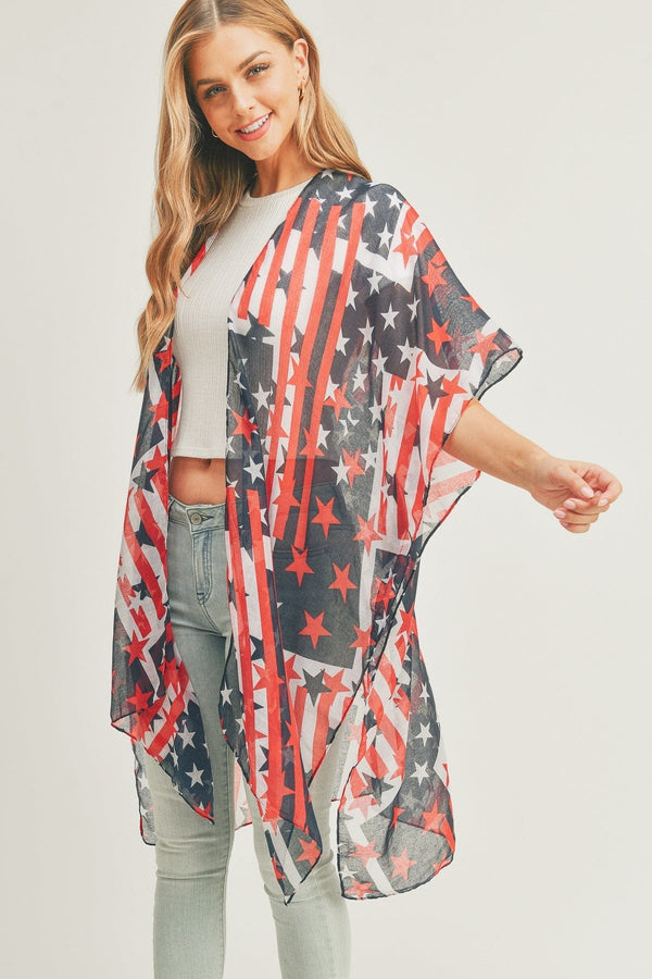 MS0274 American Flag Kimono - MiMi Wholesale