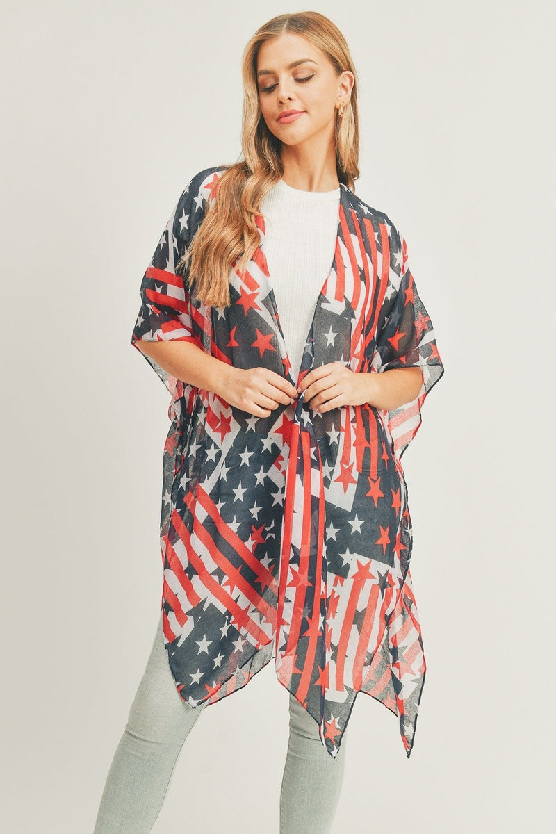 MS0274 American Flag Kimono - MiMi Wholesale