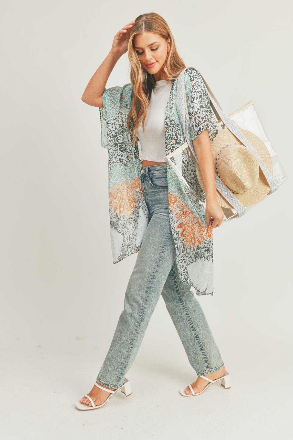 MS0286 Leena Mixed Print Kimono - MiMi Wholesale
