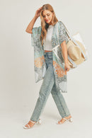 MS0286 Leena Mixed Print Kimono - MiMi Wholesale