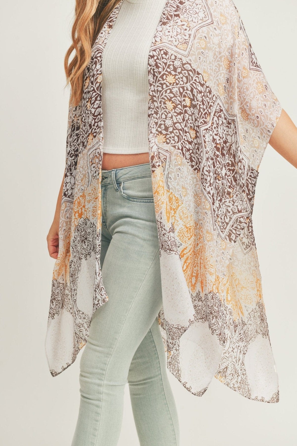 MS0286 Leena Mixed Print Kimono - MiMi Wholesale