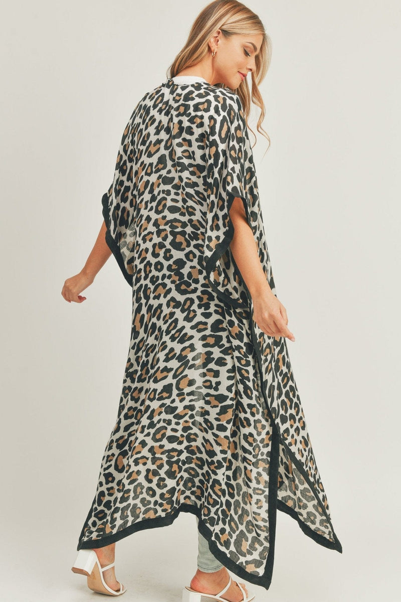 MS0295(BE) Long Leopard Kimono - MiMi Wholesale