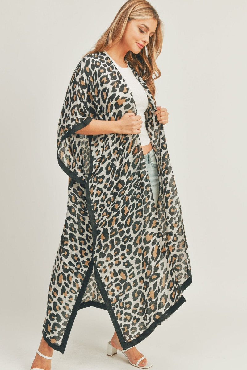 MS0295(BE) Long Leopard Kimono - MiMi Wholesale
