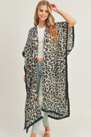 MS0295(BE) Long Leopard Kimono - MiMi Wholesale
