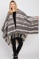 MS0311 Andrea Aztec Print Fringe Ruana - MiMi Wholesale